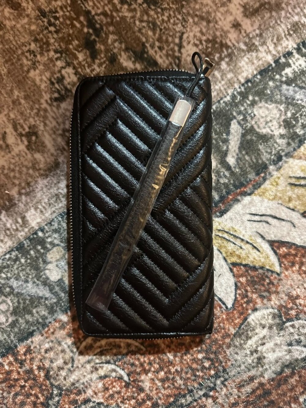 Chic Quilted Black Zip-Around Wristlet Wallet/Clutch